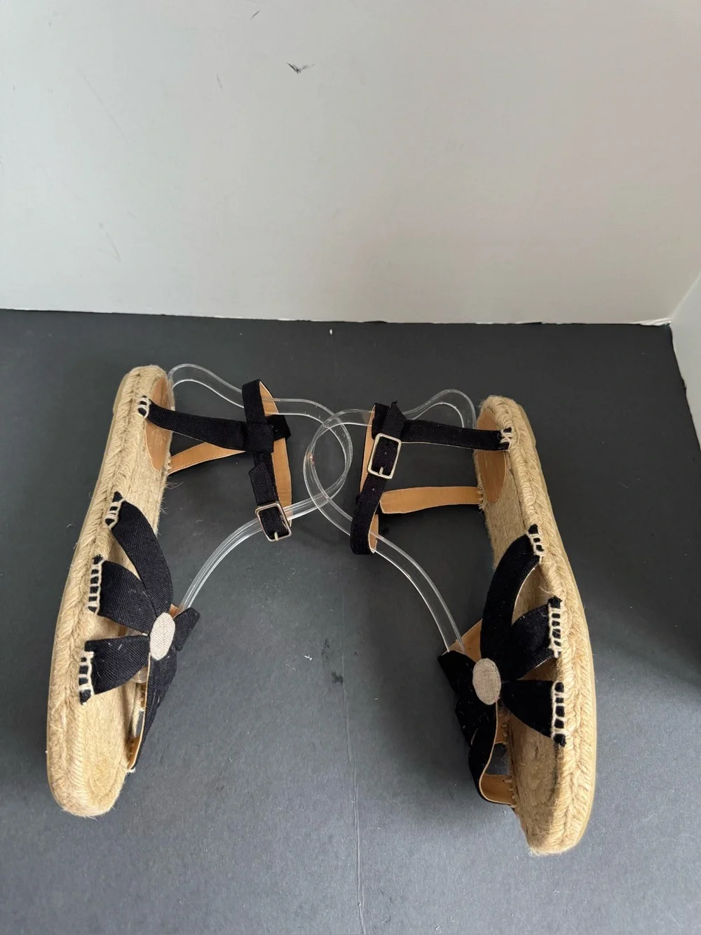 Castañer Paris Black Floral Espadrille Sandals with Ankle Strap. Size EU 40
